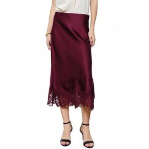 Elegant Burgundy Lace Hem Skirt